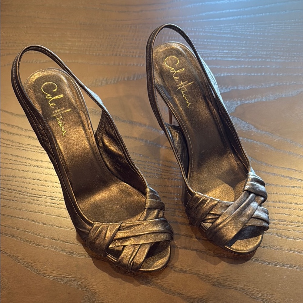 Cole Haan Brown Slingback Heels with Ruched Detail size 6.5B